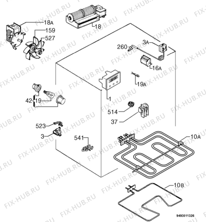 Взрыв-схема плиты (духовки) Faure CFM721W - Схема узла Electrical equipment 268